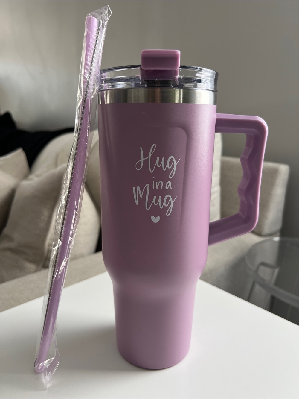 Hug in a Mug Lavender Travel Tumbler with Handle